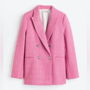 ✨ Think Pink! Feminine Textured H & M Double-Breasted Tweed Blazer ✨ Size Small
